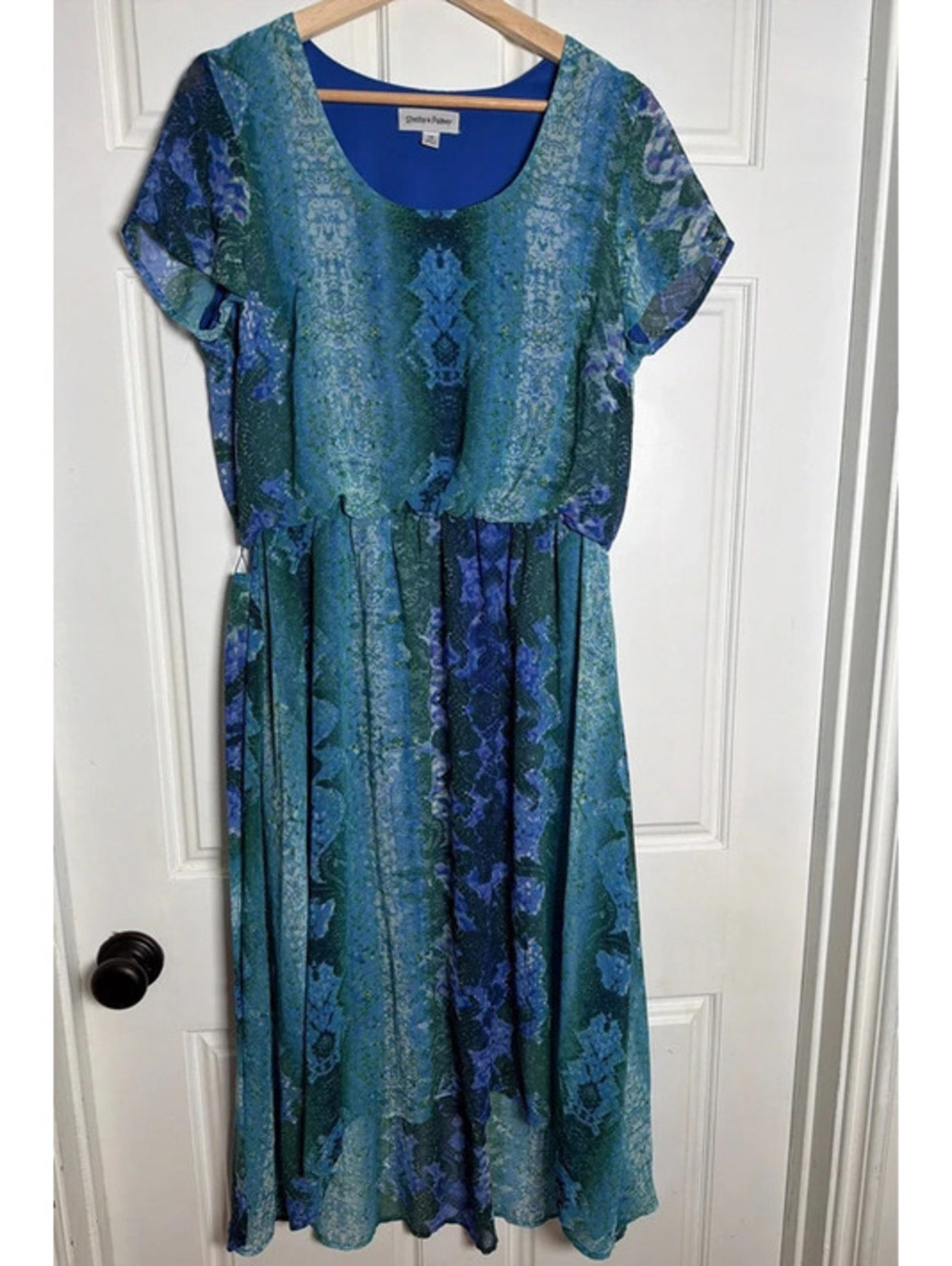 Shelby Palmer Chiffon Blue Green Lace Design Dress 14